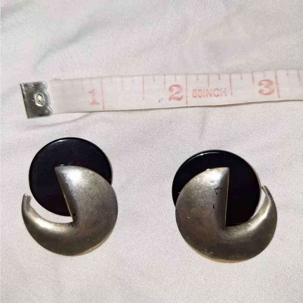 Gold Tone and Black Circular Earrings